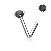 316L Surgical Steel Black CZ Gem Prong L Shape Nose Stud