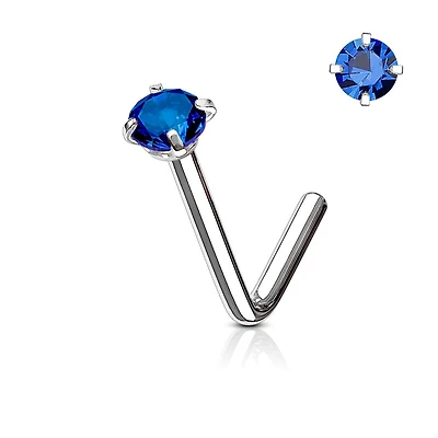316L Surgical Steel CZ Gem Prong L Shape Nose Stud
