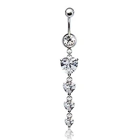 316L Surgical Steel 4 Heart CZ Gem Dangle Belly Ring