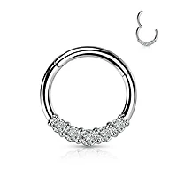 316L Surgical Steel 5 White CZ Gem Dainty Septum Ring Hinged Clicker Hoop