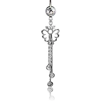 316L Surgical Steel Angel with Chain CZ Dangle Belly Ring