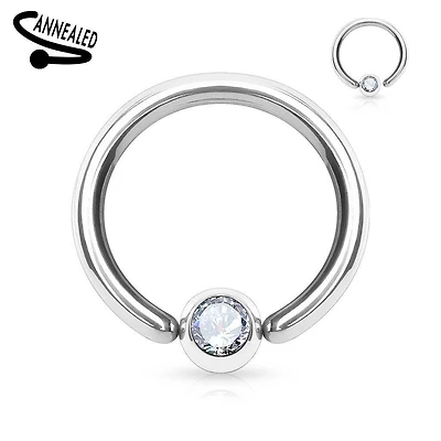 316L Surgical Steel Annealed Easy Bend CBR Multi Use CZ  Ring