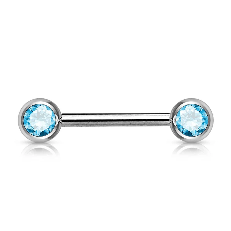 316L Surgical Steel Aqua CZ Ball Gem Nipple Ring Barbell