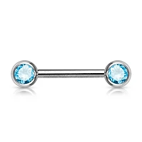 316L Surgical Steel Aqua CZ Ball Gem Nipple Ring Barbell