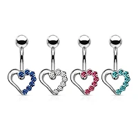 316L Surgical Steel Aqua CZ Heart Outline Stud Belly Ring