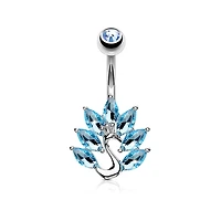 316L Surgical Steel Aqua CZ Peacock Belly Ring