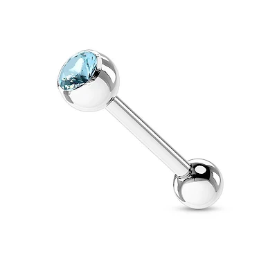 316L Surgical Steel Aqua Gem Straight Barbell Tongue Ring
