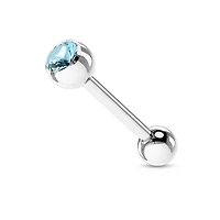 316L Surgical Steel Aqua Gem Straight Barbell Tongue Ring