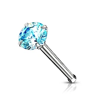 316L Surgical Steel Aqua Round CZ Prong Gem Ball End Nose Ring Stud