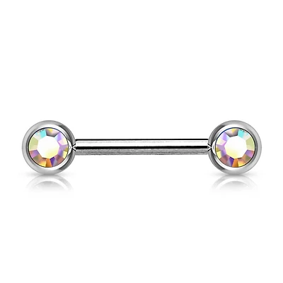 316L Surgical Steel Aurora Borealis CZ Ball Gem Nipple Ring Barbell