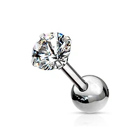 316L Surgical Steel Ball Back Prong White CZ Cartilage Ring Stud