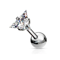 316L Surgical Steel Ball Back Prong White Triangle CZ Cartilage Ring Stud