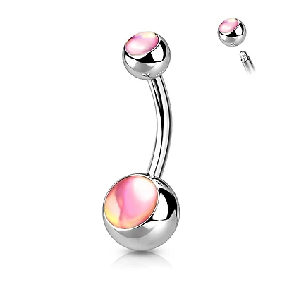 316L Surgical Steel Basic Pink Iridescent Stone Belly Ring