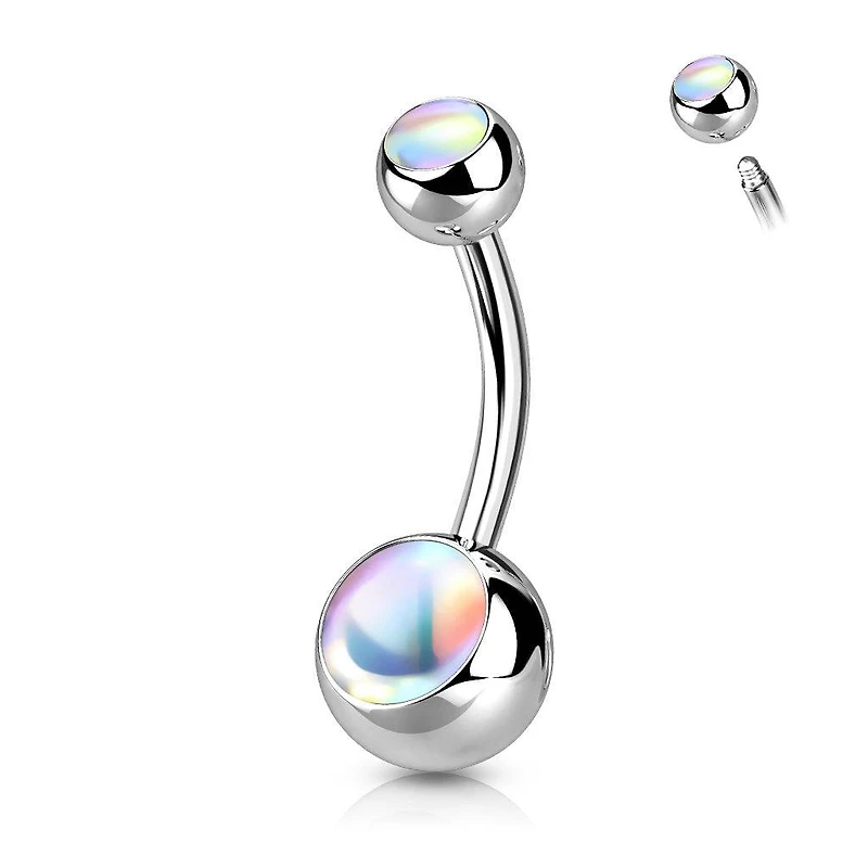 316L Surgical Steel Basic White Iridescent Stone Belly Ring