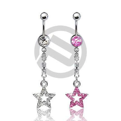 316L Surgical Steel Belly Button Navel Ring with Long Star Drop Dangle