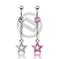 316L Surgical Steel Belly Button Navel Ring with Long Star Drop Dangle