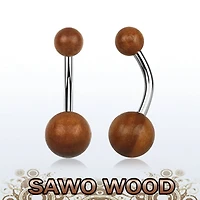 316L Surgical Steel Belly Button Ring with Sawo Wood Balls