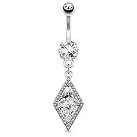 316L Surgical Steel Belly Ring with Large Paved CZ Center Dangle