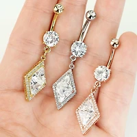 316L Surgical Steel Belly Ring with Large Paved CZ Center Dangle