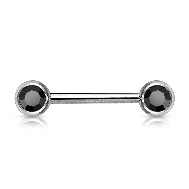 316L Surgical Steel Black CZ Ball Gem Nipple Ring Barbell