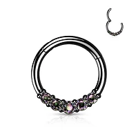 316L Surgical Steel Black PVD 5 VM CZ Gem Dainty Septum Ring Hinged Clicker Hoop