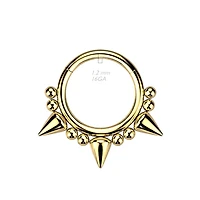 316L Surgical Steel Black PVD Multi Spike Septum Ring Hinged Clicker Hoop