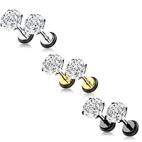 316L Surgical Steel Black PVD White CZ Round Clawed Fake Plug Earrings