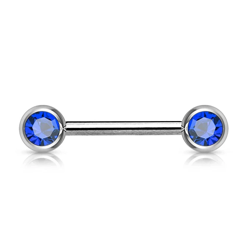 316L Surgical Steel Blue CZ Ball Gem Nipple Ring Barbell