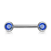 316L Surgical Steel Blue CZ Ball Gem Nipple Ring Barbell
