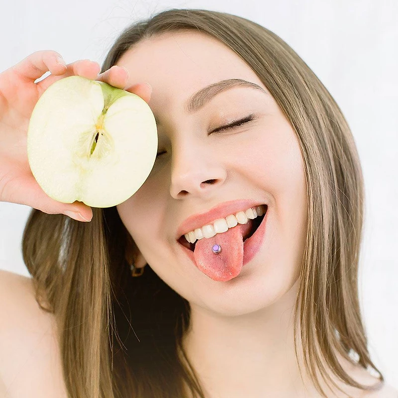 316L Surgical Steel Gem Tongue Ring Straight Barbell