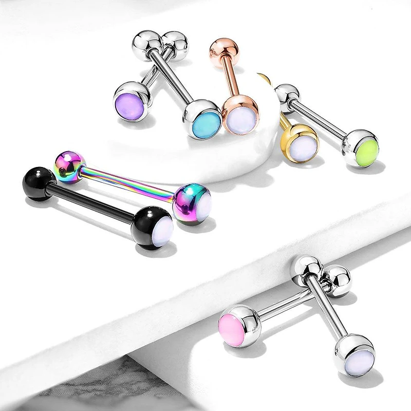 316L Surgical Steel Gem Tongue Ring Straight Barbell