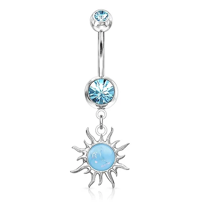316L Surgical Steel Glitter Opal Tribal Sun Belly Button Ring