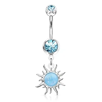 316L Surgical Steel Glitter Opal Tribal Sun Belly Button Ring