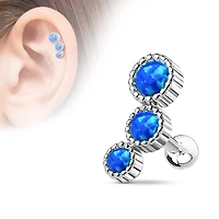316L Surgical Steel Blue Opal 3 Gem Cartilage Ring