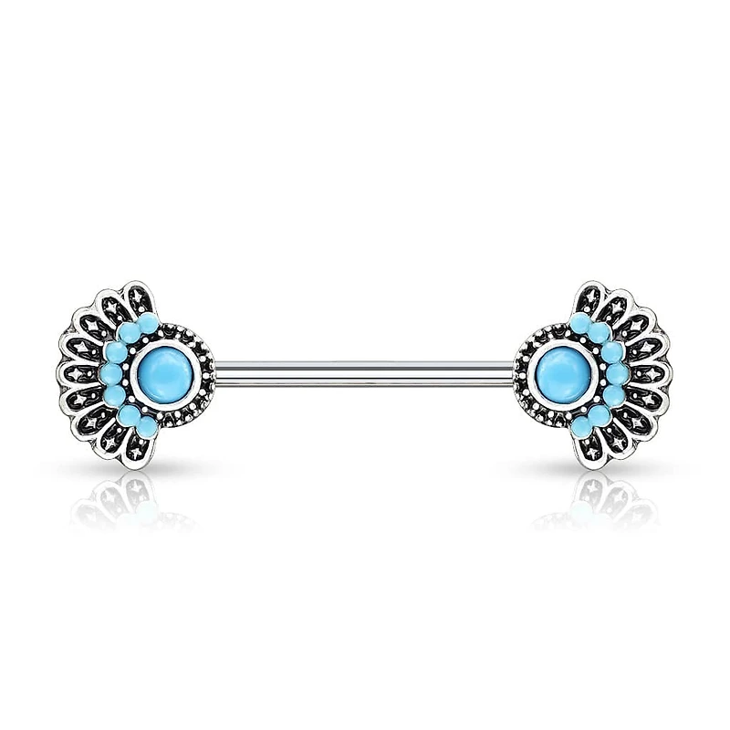 316L Surgical Steel Blue Turquoise Tribal Nipple Ring