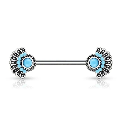 316L Surgical Steel Blue Turquoise Tribal Nipple Ring