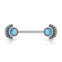 316L Surgical Steel Blue Turquoise Tribal Nipple Ring