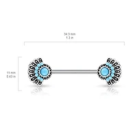 316L Surgical Steel Blue Turquoise Tribal Nipple Ring