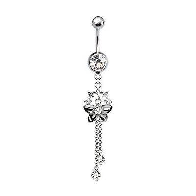 316L Surgical Steel Butterfly CZ Dangle Belly Ring