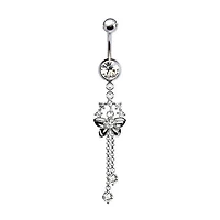 316L Surgical Steel Butterfly CZ Dangle Belly Ring