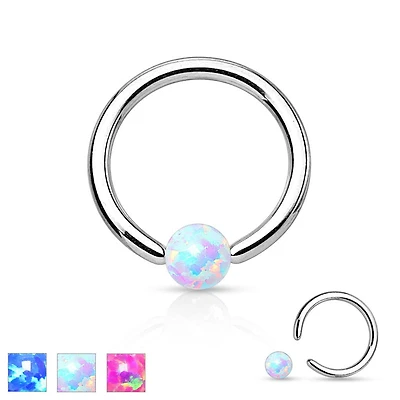 316L Surgical Steel Captive Bead Ring with Opal Ball