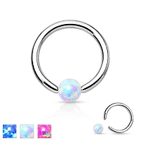 316L Surgical Steel Captive Bead Ring with Opal Ball