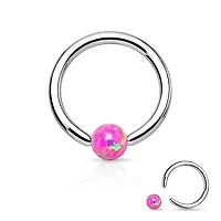 316L Surgical Steel Captive Bead Ring with Opal Ball