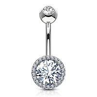 316L Surgical Steel Circle Pave White CZ Belly Ring
