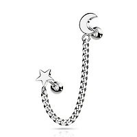316L Surgical Steel Crescent Moon & Star Chain Link Barbell Studs