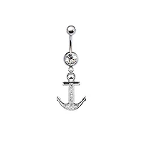 316L Surgical Steel CZ Anchor Dangle Belly Ring