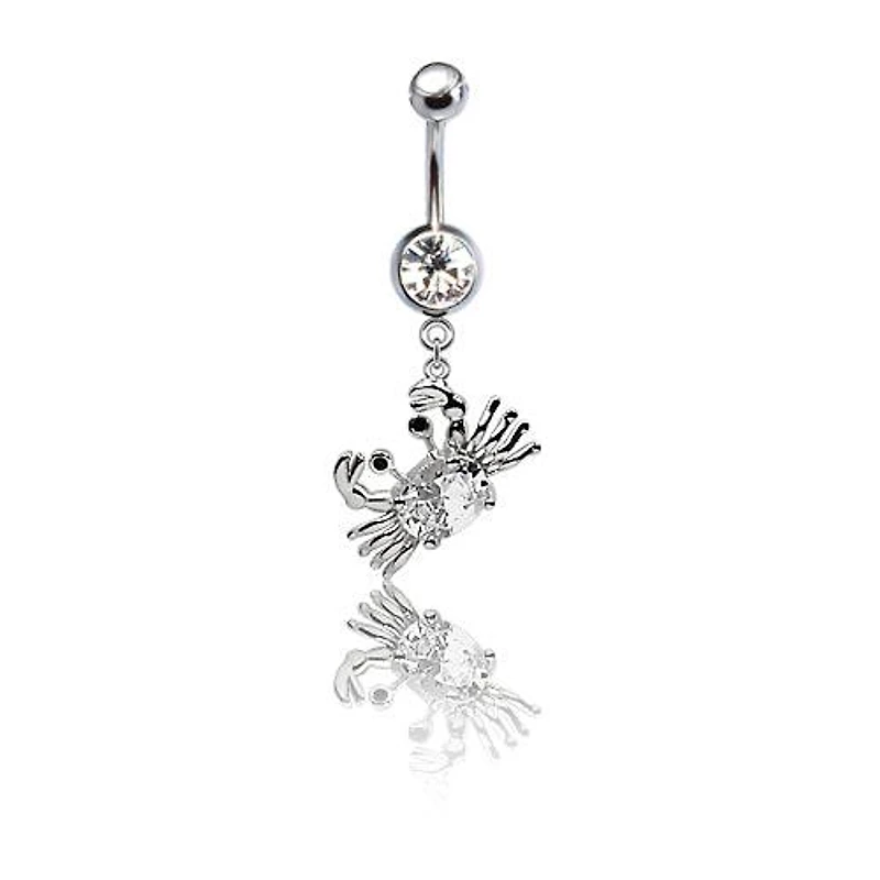 316L Surgical Steel CZ Crab Dangle Belly Ring