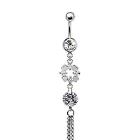 316L Surgical Steel CZ Gem Clover Dangle Belly Ring