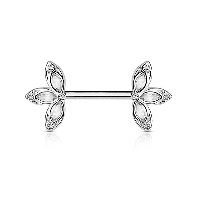 316L Surgical Steel CZ Petal Nipple Ring Barbell with Clear CZ