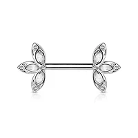 316L Surgical Steel CZ Petal Nipple Ring Barbell with Clear CZ